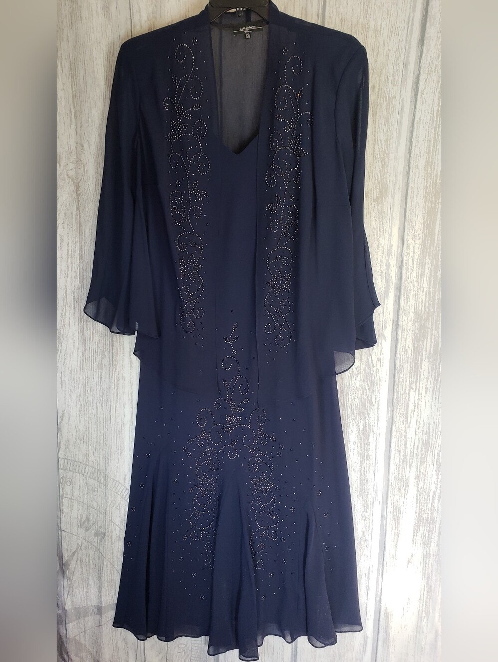 R&M Richards Navy Beaded two-piece maxi dress  Size 18